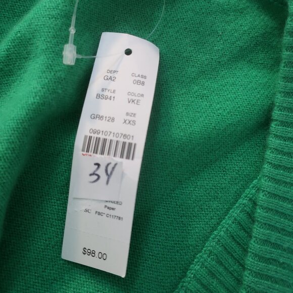 NWT Womens J.Crew Green V-Neck 100% Cashmere Sleeveless Pullover Sweater XXS - Picture 6 of 6